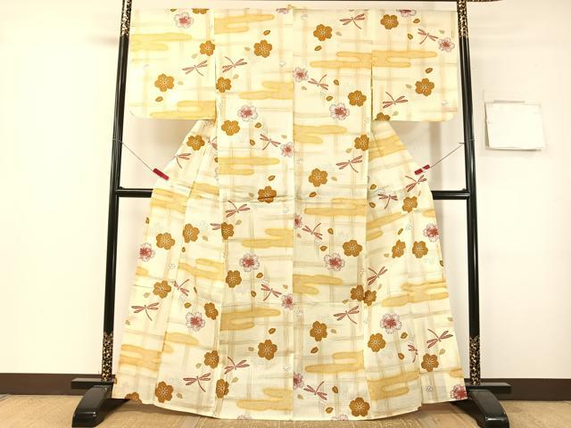 平和屋着物∴夏物　浴衣　綿紅梅　トンボ　霞花文　綿　逸品　CABG7703vp