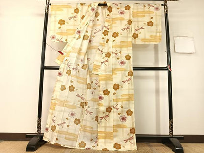 平和屋着物∴夏物　浴衣　綿紅梅　トンボ　霞花文　綿　逸品　CABG7703vp