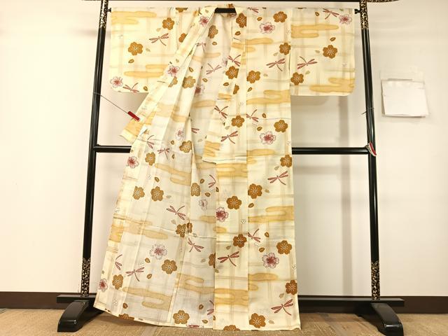 平和屋着物∴夏物　浴衣　綿紅梅　トンボ　霞花文　綿　逸品　CABG7703vp