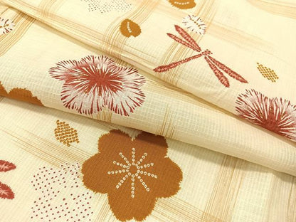 平和屋着物∴夏物　浴衣　綿紅梅　トンボ　霞花文　綿　逸品　CABG7703vp