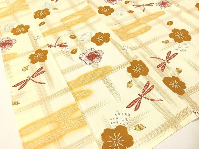 平和屋着物∴夏物　浴衣　綿紅梅　トンボ　霞花文　綿　逸品　CABG7703vp