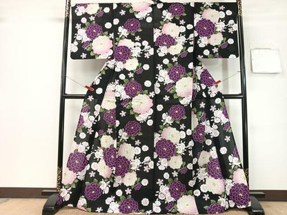 平和屋着物∴夏物 浴衣 Lois CRAYON 舞花文 黒地 金彩 綿 逸品 CABG7706vp