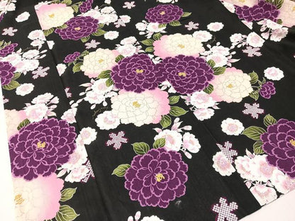 平和屋着物∴夏物 浴衣 Lois CRAYON 舞花文 黒地 金彩 綿 逸品 CABG7706vp
