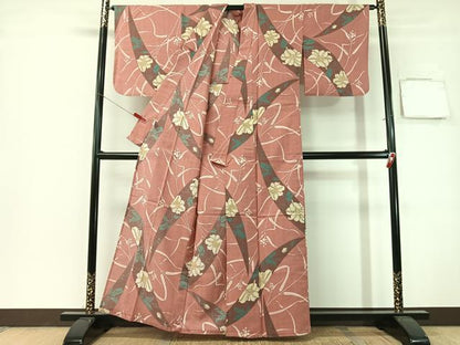 平和屋着物∴夏物　浴衣　綿紅梅　草花文　綿　逸品　CABG7708vp