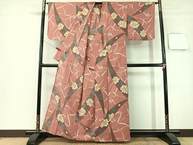 平和屋着物∴夏物　浴衣　綿紅梅　草花文　綿　逸品　CABG7708vp