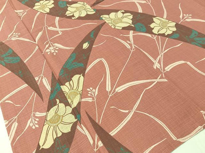 平和屋着物∴夏物　浴衣　綿紅梅　草花文　綿　逸品　CABG7708vp