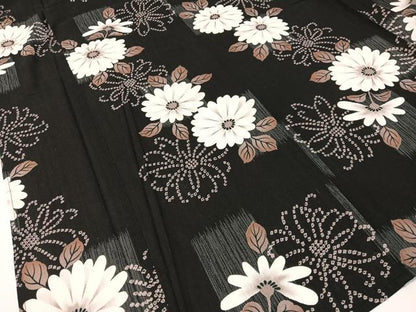 平和屋着物∴夏物　浴衣　菊花文　黒地　綿　逸品　CABG7709vp
