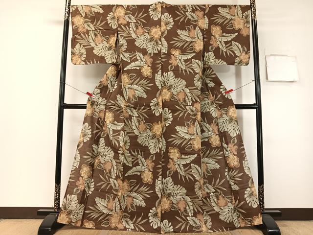 平和屋着物∴夏物　浴衣　ハイビスカス　綿　逸品　CABG7712vp