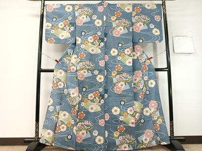 平和屋着物∴夏物　浴衣　縦絽　流水地紙鼻文　綿　逸品　CABG7715vp