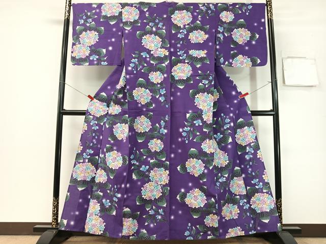 平和屋着物∴夏物　浴衣　紫陽花　綿　逸品　CABG7716vp