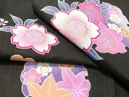 平和屋着物∴夏物　浴衣　雪輪花文　黒地　金彩　綿　逸品　CABG7718vp