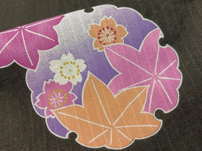 平和屋着物∴夏物　浴衣　雪輪花文　黒地　金彩　綿　逸品　CABG7718vp