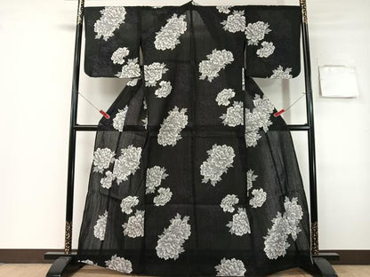 平和屋着物∴夏物　浴衣　牡丹　黒地　綿　逸品　CABG7720vp