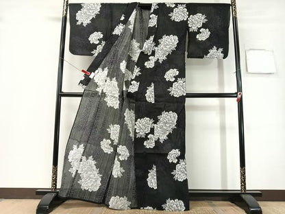 平和屋着物∴夏物　浴衣　牡丹　黒地　綿　逸品　CABG7720vp