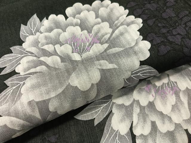 平和屋着物∴夏物　浴衣　牡丹　黒地　綿　逸品　CABG7720vp