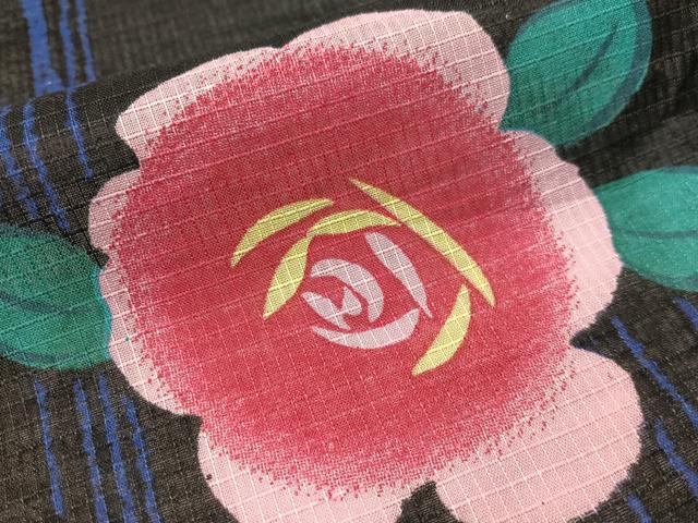 平和屋着物∴夏物　浴衣　綿紅梅　薔薇　黒地　綿　逸品　CABG7722vp