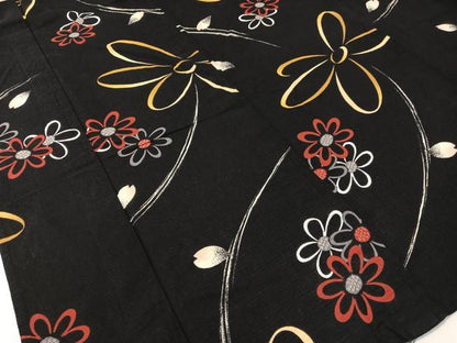 平和屋着物∴夏物　浴衣　綿紅梅　舞花文　黒地　さんび謹製　綿　逸品　CABG7726vp