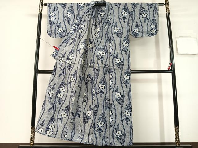 平和屋着物∴夏物　浴衣　立涌桔梗文　リップル生地　綿　逸品　CABG7727vp