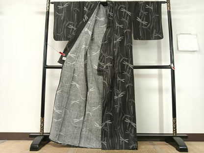 平和屋着物∴夏物　浴衣　トンボ　黒地　綿　逸品　CABG7728vp