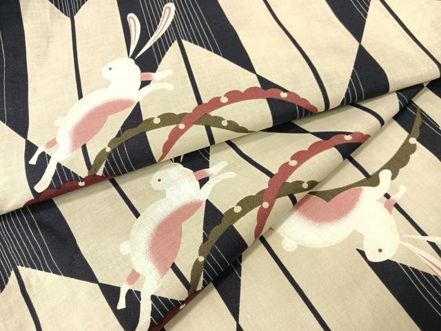 平和屋着物∴夏物　浴衣　跳び兎　綿　逸品　CABG7730vp