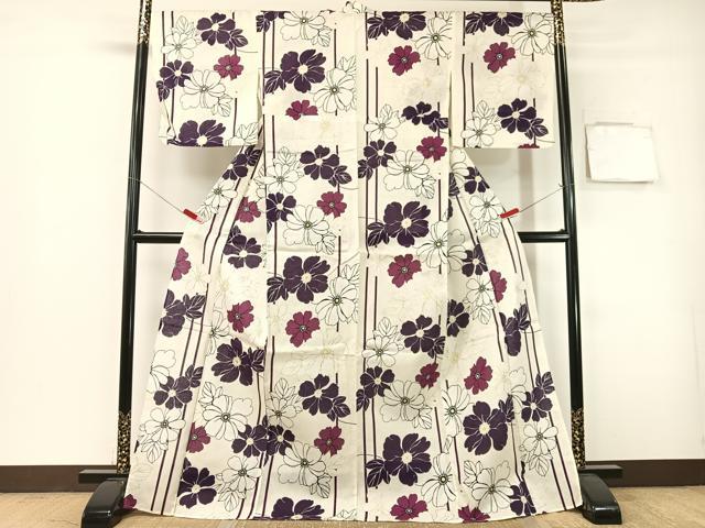 平和屋着物∴夏物　小紋・浴衣兼用　舞花文　金彩　ロング丈　綿麻　逸品　CABG7732vp
