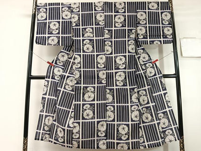 平和屋着物∴夏物　小紋・浴衣兼用　朝顔　綿麻　逸品　CABG7734vp