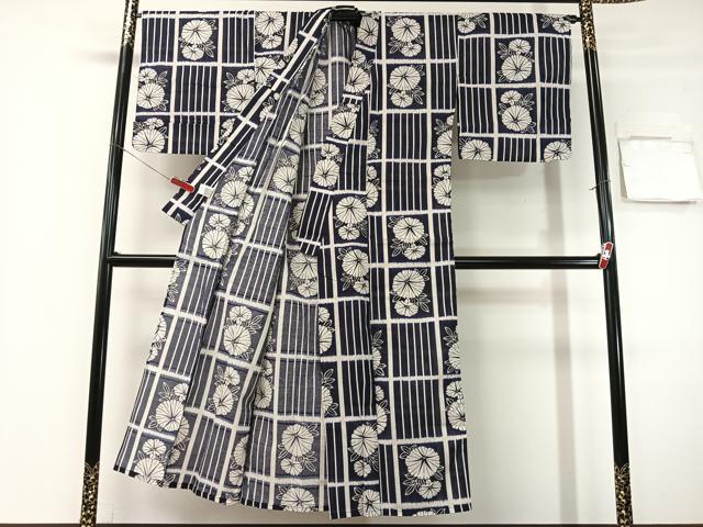 平和屋着物∴夏物　小紋・浴衣兼用　朝顔　綿麻　逸品　CABG7734vp
