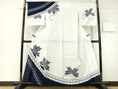平和屋着物∴夏物　訪問着　浴衣　草葉文　綿　逸品　CABG7736vp
