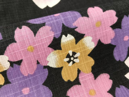 平和屋着物∴夏物　浴衣　綿紅梅　舞桜　黒地　綿　逸品　CABG7738vp