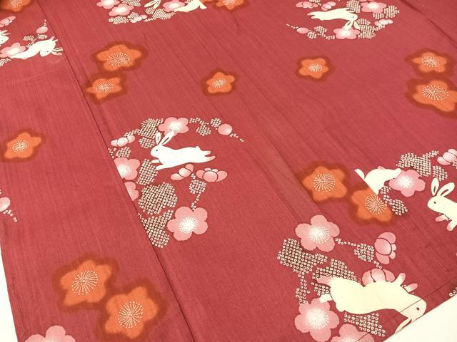 平和屋着物∴夏物　浴衣　跳び兎　綿　逸品　CABG7739vp
