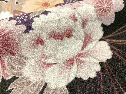 平和屋着物●小紋　束ね花文　黒地　洗える着物　CABG7742vp