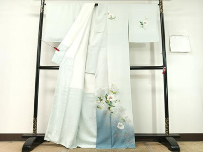 平和屋着物●訪問着　岡山工芸作　草花文　暈し染め　銀彩　正絹　逸品　CABG7744vp