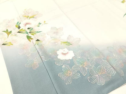 平和屋着物●訪問着　岡山工芸作　草花文　暈し染め　銀彩　正絹　逸品　CABG7744vp