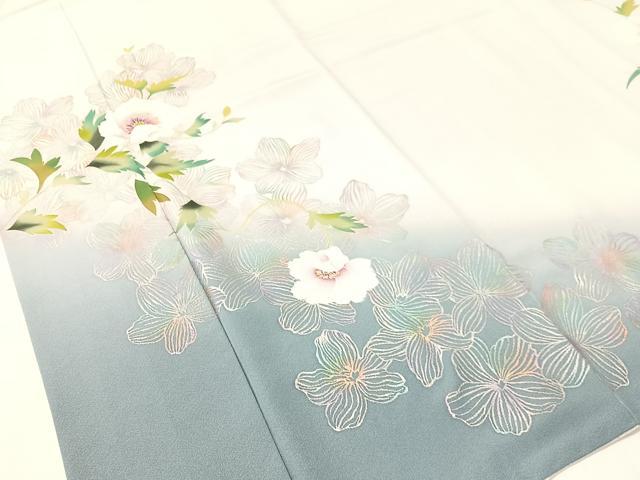 平和屋着物●訪問着　岡山工芸作　草花文　暈し染め　銀彩　正絹　逸品　CABG7744vp