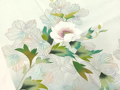 平和屋着物●訪問着　岡山工芸作　草花文　暈し染め　銀彩　正絹　逸品　CABG7744vp