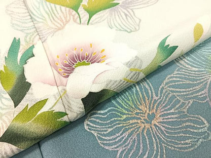 平和屋着物●訪問着　岡山工芸作　草花文　暈し染め　銀彩　正絹　逸品　CABG7744vp