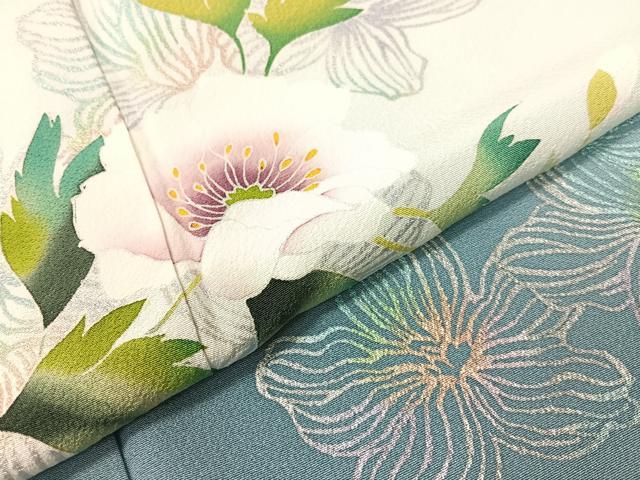 平和屋着物●訪問着　岡山工芸作　草花文　暈し染め　銀彩　正絹　逸品　CABG7744vp