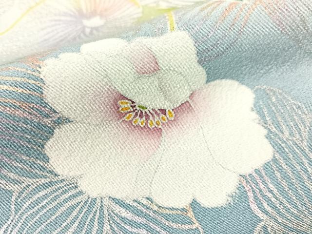 平和屋着物●訪問着　岡山工芸作　草花文　暈し染め　銀彩　正絹　逸品　CABG7744vp