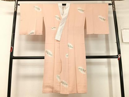 平和屋着物●長襦袢　袷　絞り　手描き　地紙花文　正絹　逸品　未使用　CABG7746vp