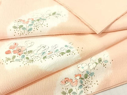 平和屋着物●長襦袢　袷　絞り　手描き　地紙花文　正絹　逸品　未使用　CABG7746vp