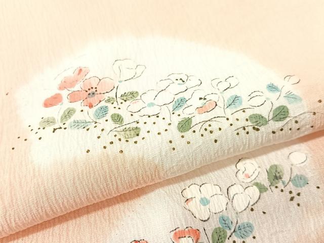 平和屋着物●長襦袢　袷　絞り　手描き　地紙花文　正絹　逸品　未使用　CABG7746vp