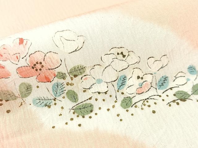 平和屋着物●長襦袢　袷　絞り　手描き　地紙花文　正絹　逸品　未使用　CABG7746vp