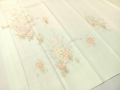 平和屋着物●長襦袢　袷　手描き　草花文　暈し染め　正絹　逸品　CABG7748vp