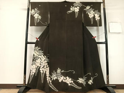 平和屋着物●訪問着　藤花房　黒地　正絹　逸品　CABG7753vp