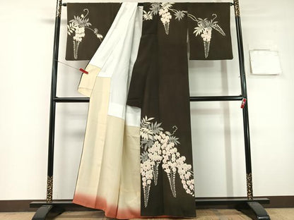 平和屋着物●訪問着　藤花房　黒地　正絹　逸品　CABG7753vp