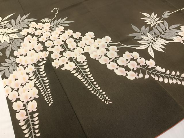 平和屋着物●訪問着　藤花房　黒地　正絹　逸品　CABG7753vp