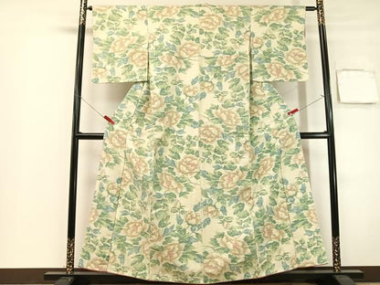 平和屋着物●小千谷紬　牡丹　正絹　逸品　CABG7754vp