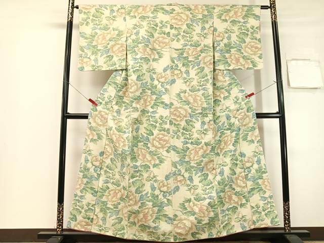 平和屋着物●小千谷紬　牡丹　正絹　逸品　CABG7754vp