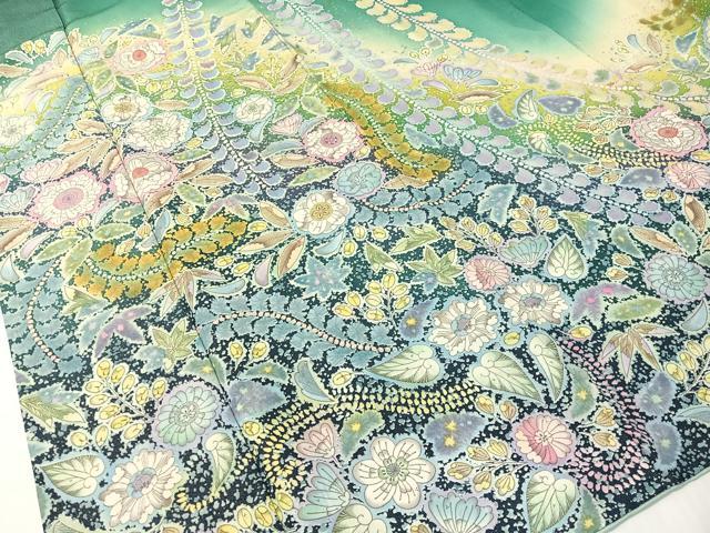 平和屋着物●豪華振袖　絞り　辻が花　暈し染め　銀通し地　正絹　逸品　CABG7758vp