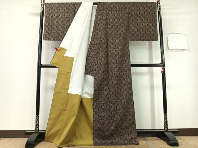 平和屋着物●本場大島紬　7マルキ　山下林三作　純泥染　麻の葉文様　証紙付き　正絹　逸品　CABG7760vp